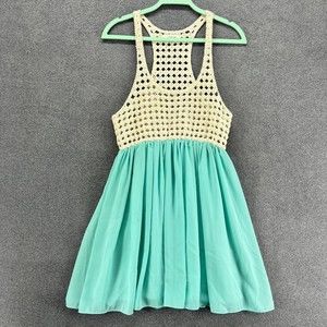 Umgee dress womens size M L Crochet Fit Flare Aqua Blue off white‎ lined